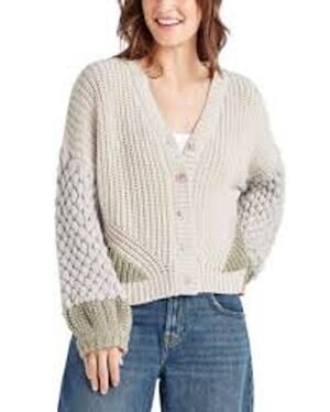 Splendid Margo Sweater Cardigan Chunky Oatmeal Gray Women's Size XS Relaxed Wool
